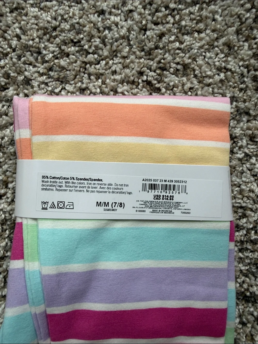 NWT The Children's Place Girls' Pastel Stripe Leggings - Multi size medium 7/8